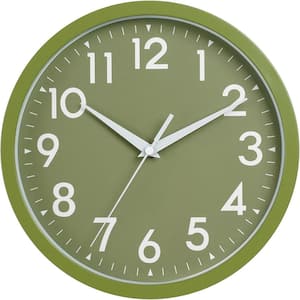 10 in. Green Analog Silent Non-Ticking Battery Operated for Kitchen, Office, Bedroom and Bathroom