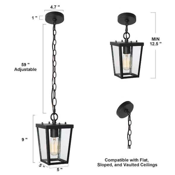 LNC Modern Farmhouse Black Outdoor Hanging Lantern 1-Light Coastal Pendant  with Seeded Glass Shade for Covered Patio Porch NA7NNFHD1254P47 - The Home  Depot