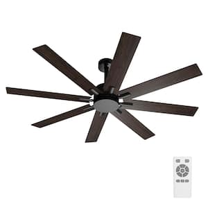65 in. Black Indoor Outdoor Use Solid Wood Grain 8 Blade Propeller Ceiling Fans with Remote Control, 5-Speed Adjustable