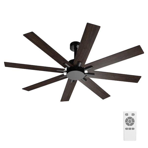 FUFU&GAGA 65 in. Black Indoor Outdoor Use Solid Wood Grain 8 Blade Propeller Ceiling Fans with Remote Control, 5-Speed Adjustable