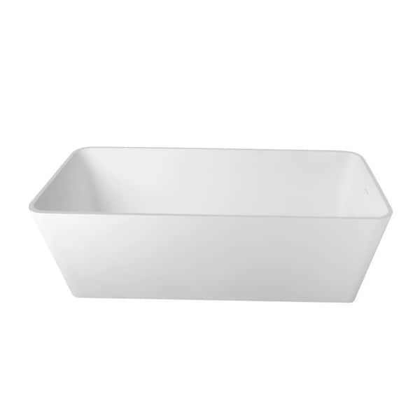 66.9 in. x 31.5 in. Solid Surface Flatbottom Freestanding Soaking Rectangular Bathtub with Left Drain Iin Matte White