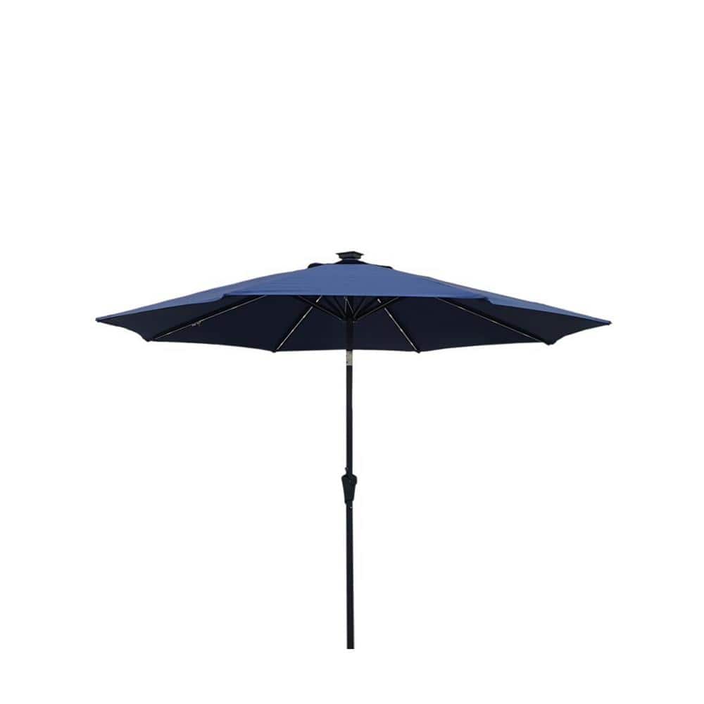 9 ft. Pole Market Umbrella Solar LED Umbrella with Carry Bag, Navy Blue