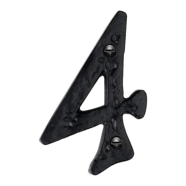 Mascot Hardware Hammered 4 in. Black House Number 4