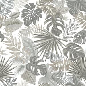 28.29 sq. ft. Grey Palm Frond Toss Peel and Stick Wallpaper