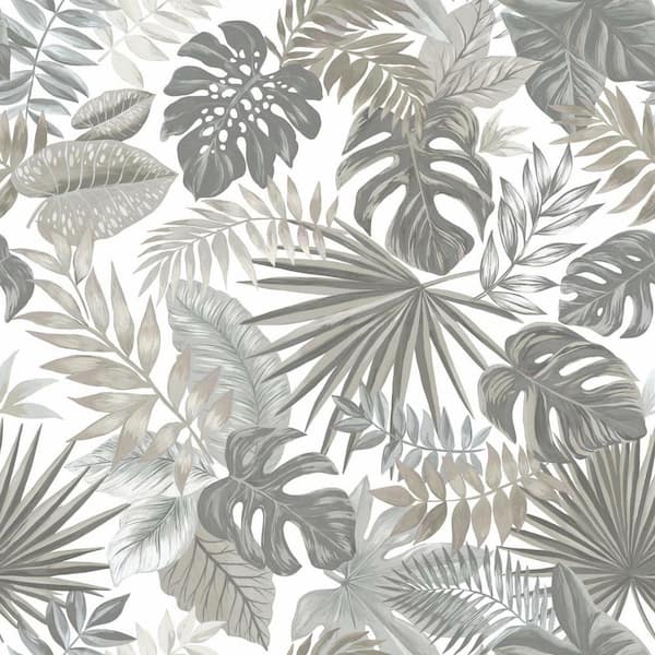 RoomMates 28.29 sq. ft. Grey Palm Frond Toss Peel and Stick Wallpaper