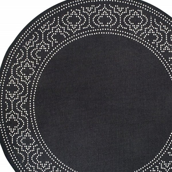 Black, Ivory 8 ft. x 8 ft. Loomed Border Polypropylene Round Indoor/Outdoor Area Rug