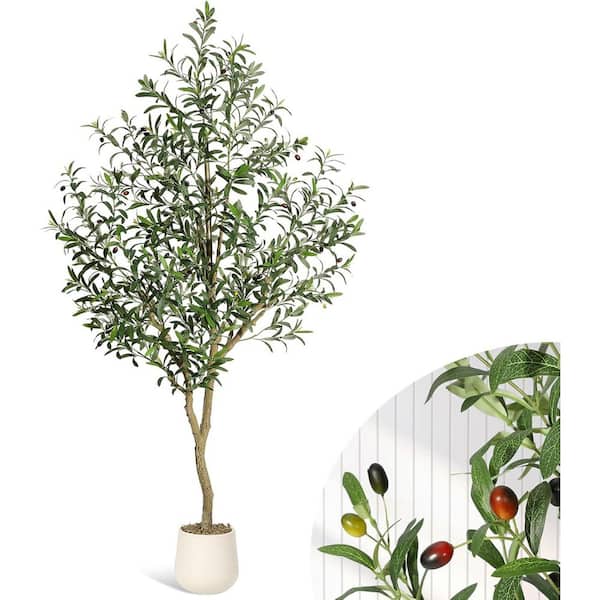 5 ft. Artificial Faux Olive Tree Tall-Realistic Wood Trunk and Lifelike Fruits Fake Tree in Pot