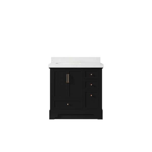 Willow Collections Alys 36 in. W x 22 in. D x 36 in. H Left Offset Single Sink Bath Vanity in Black with 2 in. Empira qt Top