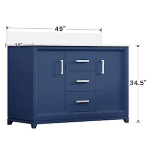 48 in. W x 22 in. D x 34.5 in. H Double Basin Bath Vanity in Navy with Navy Marble Top