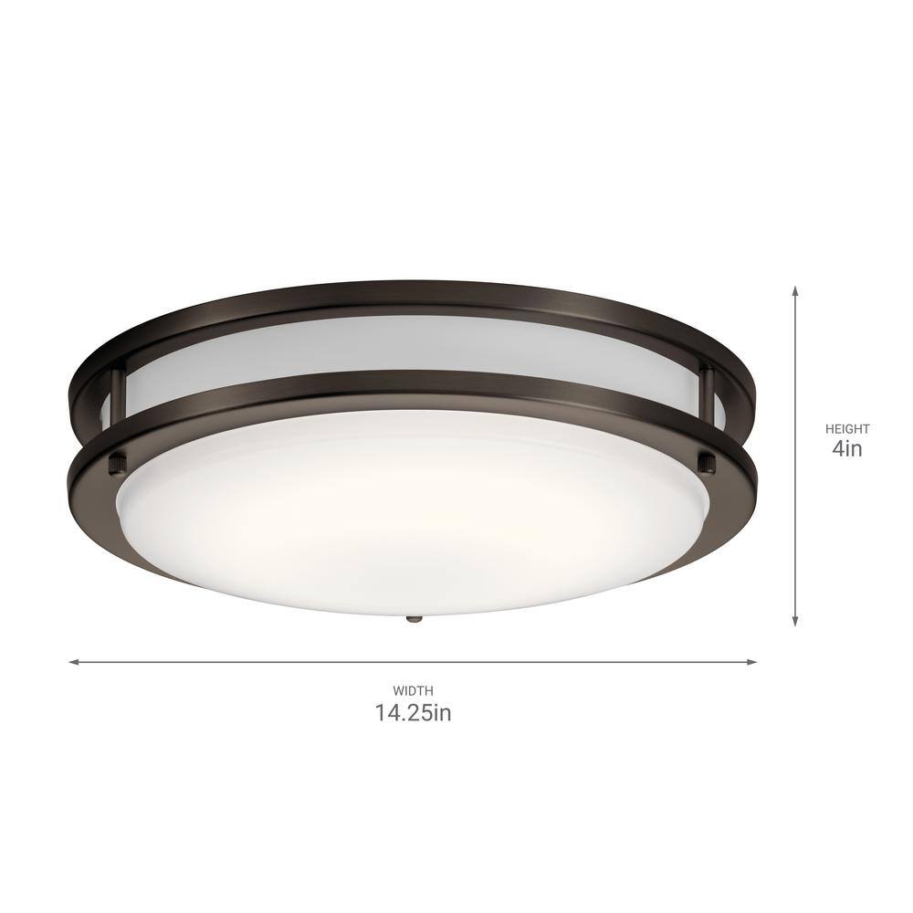 Transitional 14" Distressed Bronze LED Drum Flush Mount Ceiling Light
