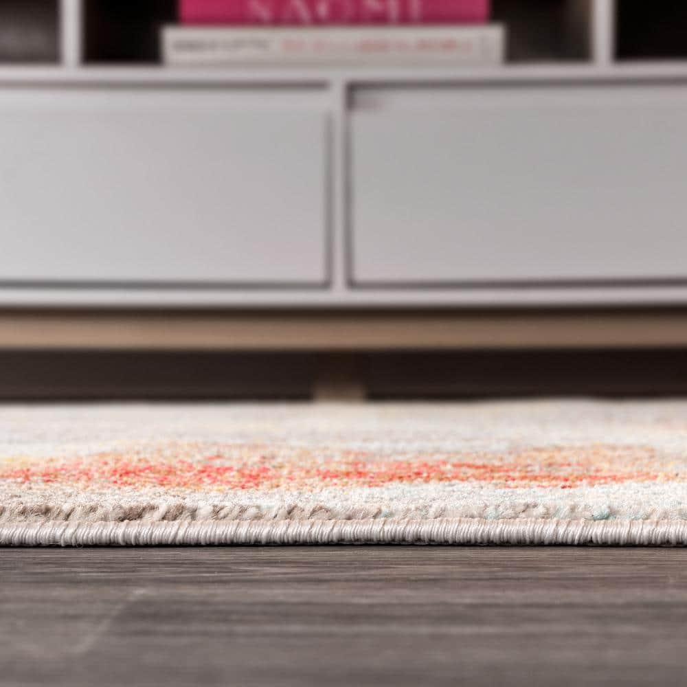Cream and Orange Abstract Synthetic Area Rug, 5 x 8