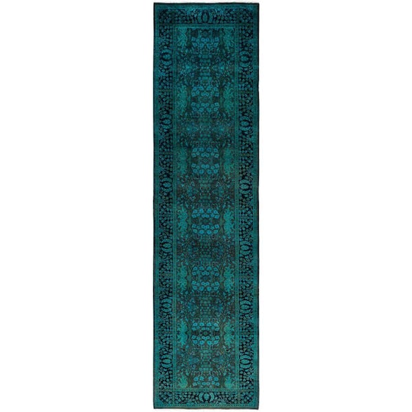 Overdyed Green 3 ft. x 11 ft. Solid Wool Indoor Runner Rug