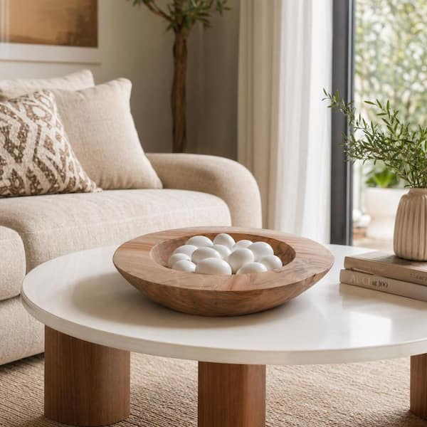 Brown 16 in. Round Teak Wood Decorative Bowl