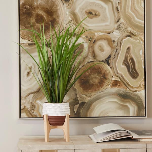 Novogratz 35 in. H Tall Grass Artificial Plant with Realistic Leaves and Porcelain Pot on Wooden Stand