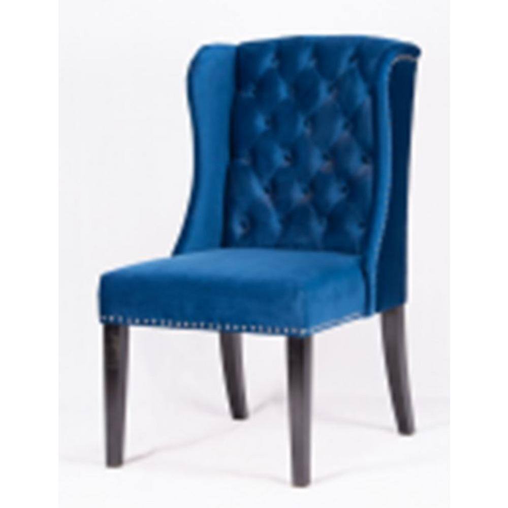 Navy Blue Velvet Button-Tufted Wingback Dining Chair
