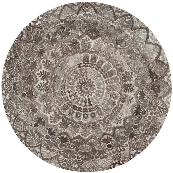 SAFAVIEH Marquee Gray/Ivory 4 ft. x 4 ft. Floral Oriental Round Area Rug
