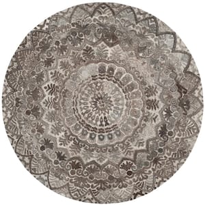 Marquee Gray/Ivory 8 ft. x 8 ft. Floral Oriental Round Area Rug