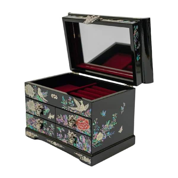 Handmade 5"D x 8"W x 6"H Black Rectangular Wood Jewelry Storage Box