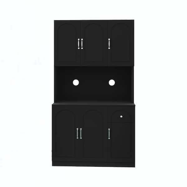 40 in. W x 15 in. D x 71 in. H Black Linen Cabinet Tall Kitchen Sideboard Pantry Storage Cabinet
