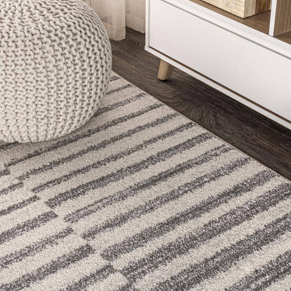 Gray and Ivory Striped Synthetic 8' x 10' Area Rug