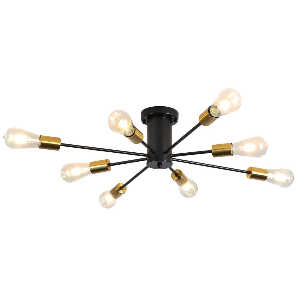 30.12 in. 8-Light Black and Gold Sputnik Transitional Flush Mount Ceiling L