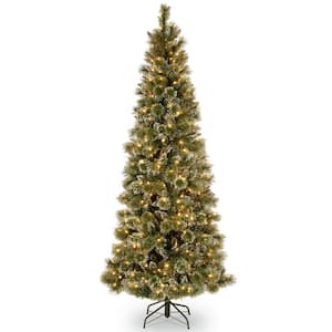 6.5 ft. Glittery Bristle Pine Slim Artificial Christmas Tree with Warm White LED Lights