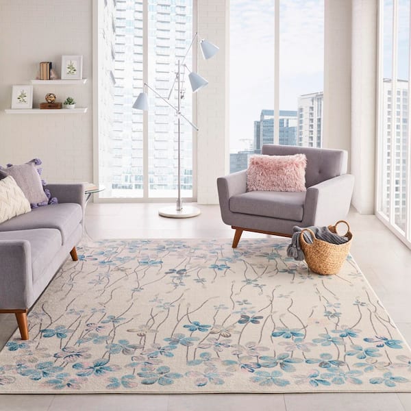 Tranquil Ivory 8 ft. x 10 ft. Floral Modern Area Rug