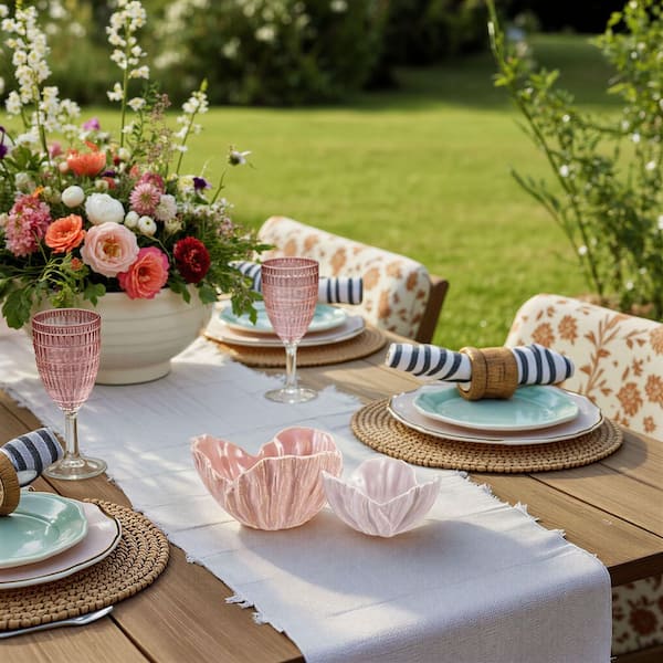 6.8 in. 16 fl. oz. Pink and Lavender Color Stoneware Flower-Shaped Serving Bowl (Set of 2)