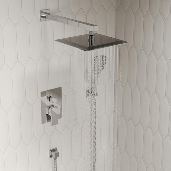 Single Handle 3-Spray 10 in. Wall Mount Square Shower Faucet 2.5 GPM with High Pressure in. Chrome (Valve Included)