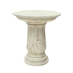 32.5 in. H. Light Aged White Cast Stone Fiberglass Royal Leaf Round Birdbath