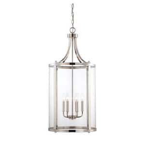 Penrose 16 in. W x 34 in. H 6-Light Polished Nickel Candlestick Pendant Light with Clear Glass