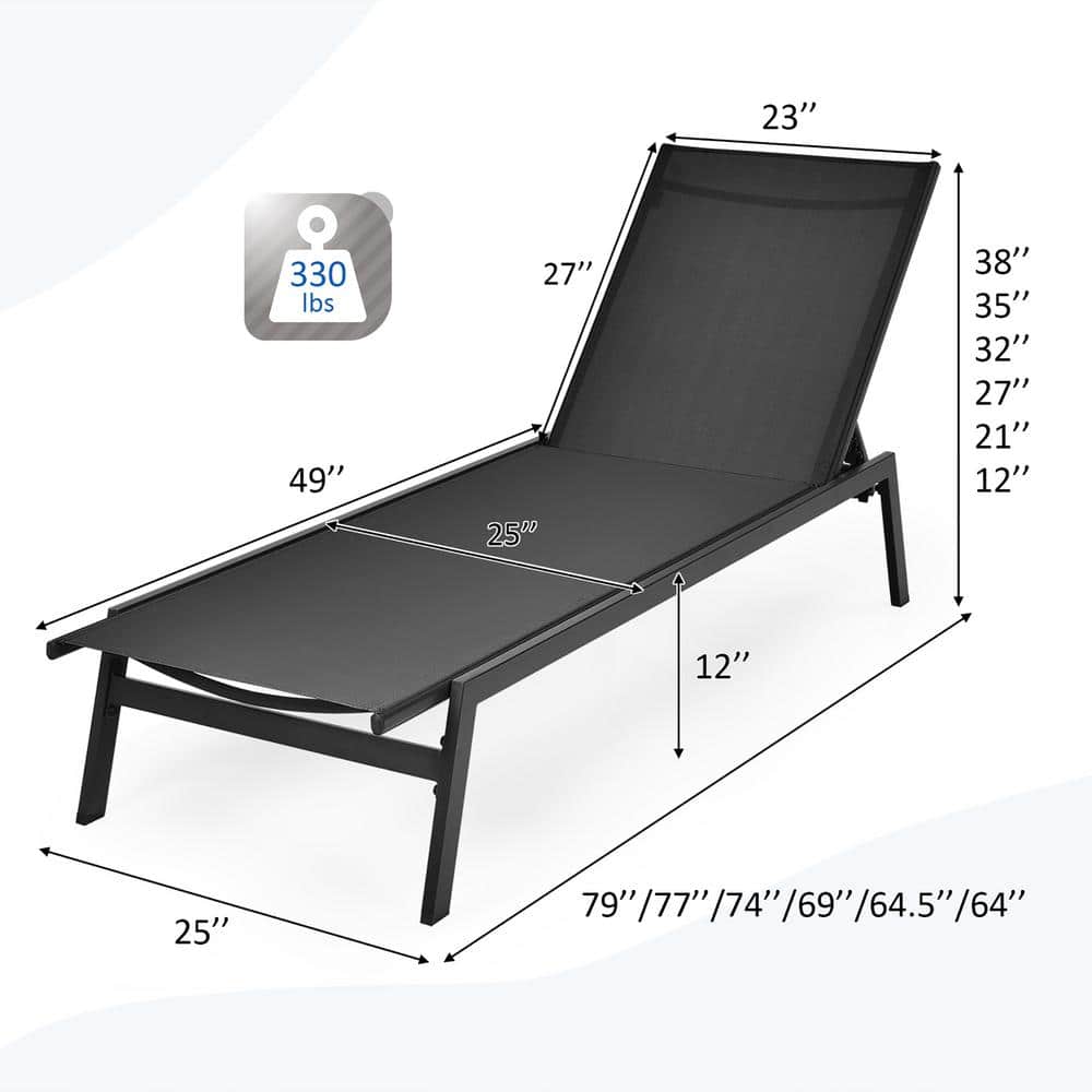 Black Steel Frame Outdoor Adjustable Chaise Lounge Set
