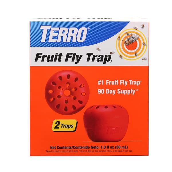 TERRO Ready-to-Use Indoor Fruit Fly Traps with Bait (2-Count) - Fast-acting, Non-Staining Lure Targeting Adult Fruit Flies