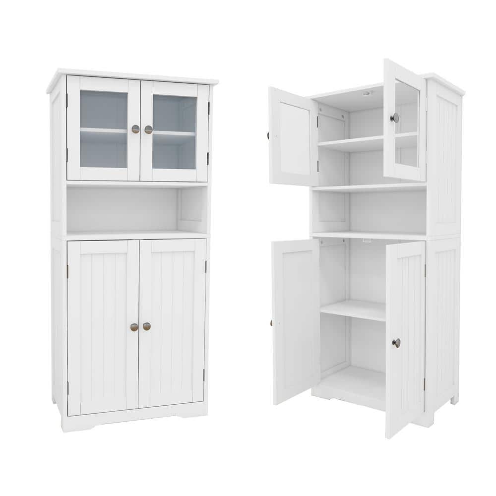 24 in. W x 11.25 in. D x 50.39 in. H White Linen Cabinet with Glass Doors &
