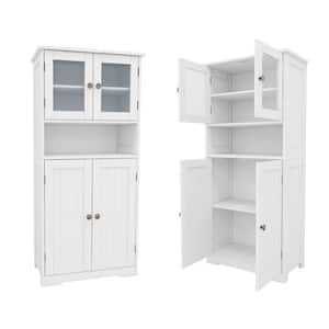 24 in. W x 11.25 in. D x 50.39 in. H White Linen Cabinet with Glass Doors & Adjustable Shelves