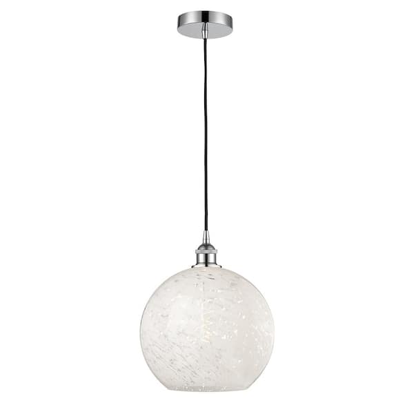 Innovations White Mouchette 100-Watt 1-Light Polished Chrome Shaded Mini Pendant Light with Painted Glass Shade
