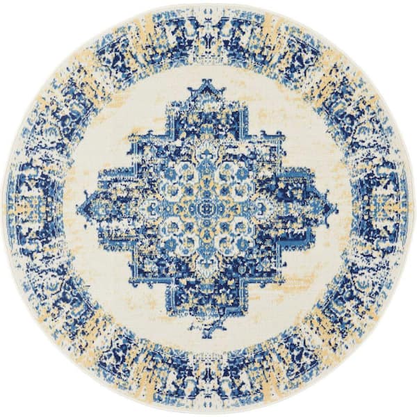 Nourison Grafix White 4 ft. x 4 ft. Persian Medallion Transitional Round Rug