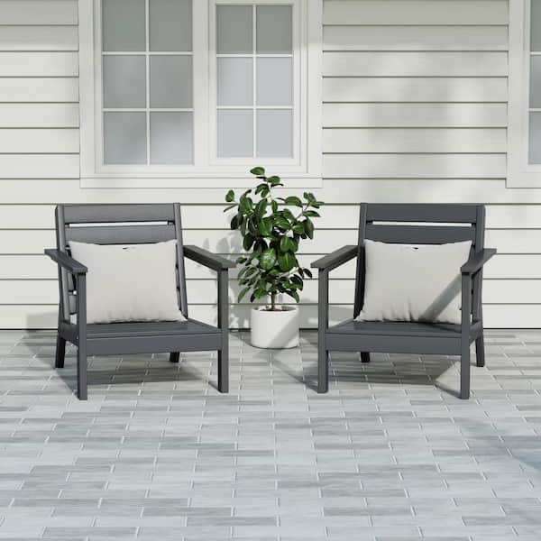 Westin Outdoor Birchwood Outdoor Patio Deep Seating HDPE Lounge Chairs with Arms (Set of 2) in Gray