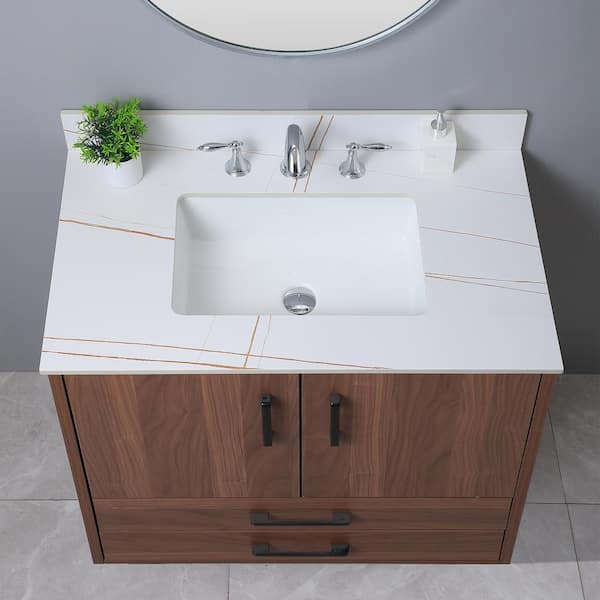 Unbranded 37.01 in. W x 22.01 in. D Stone White Rectangular Single Sink Vanity Top in White
