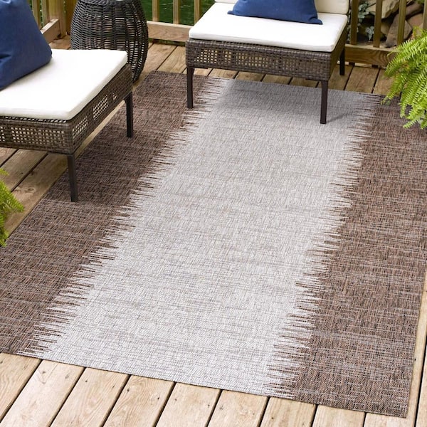 JONATHAN Y Tavira Modern Stripe Brown/Beige 3 ft. x 5 ft. Indoor/Outdoor Area Rug