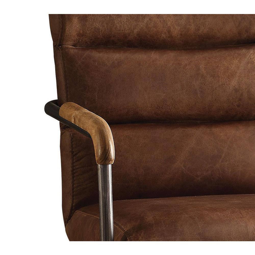 Harith Retro Brown Top Grain Leather Swivel Office Chair