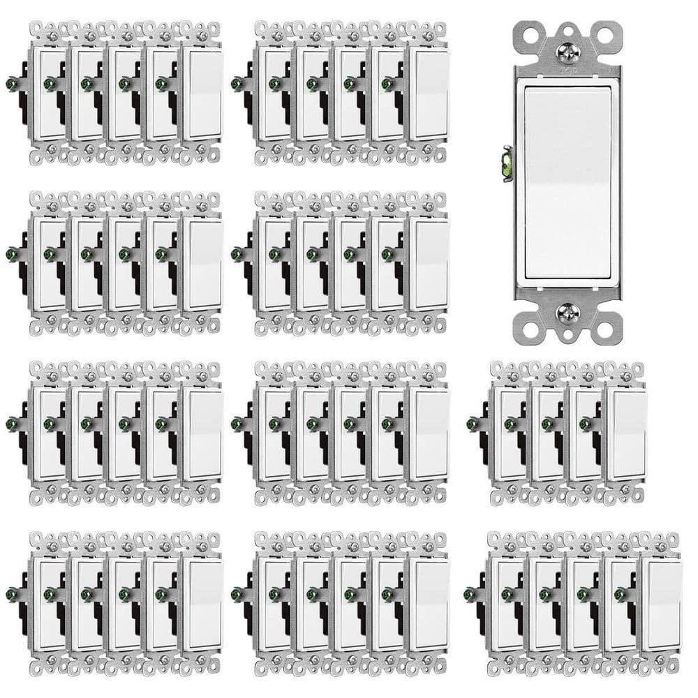 15 Amp Smart ON-OFF Illuminated Antimicrobial Rocker Light Switch,  Single Pole Switch, White 50-Pack price history on PriceWatchPro