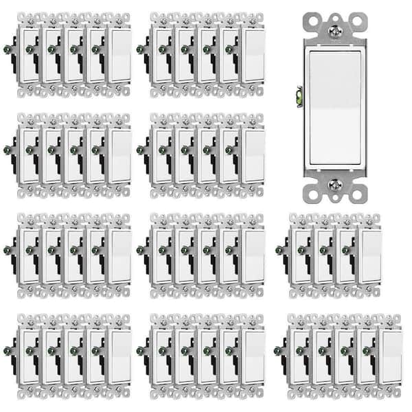 15 Amp Smart ON-OFF Illuminated Antimicrobial Rocker Light Switch,  Single Pole Switch, White 50-Pack