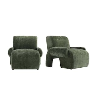 Verandah Modern Olive Green Chenille Upholstered Accent Armchair Set of 2