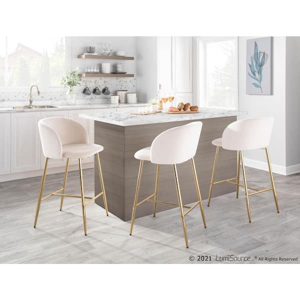 Fran 26.5 in. Cream Velvet and Gold Metal Counter Height Bar Stool (Set of 2)