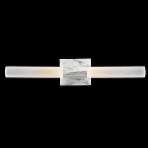 Edinburgh 24 in. 2-Light White Faux Marble LED Integrated Vanity Light with Frosted Acrylic Shades
