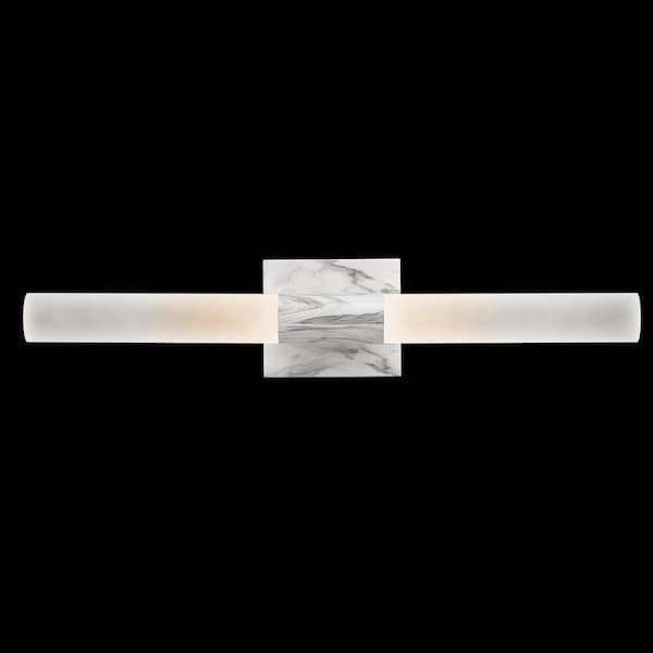 Edinburgh 24 in. 2-Light White Faux Marble LED Vanity Light with Frosted Acrylic Shades for Bathroom