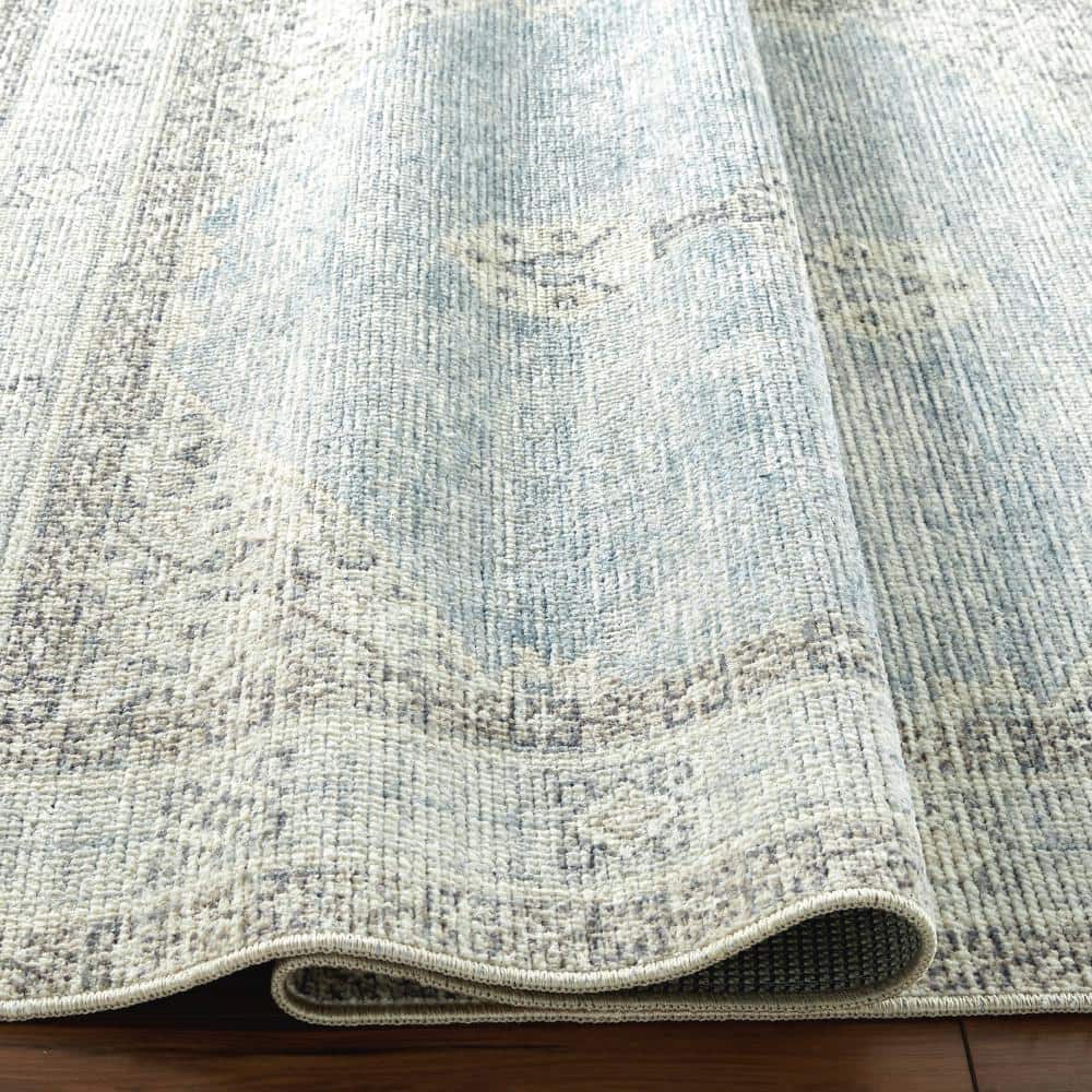 Coastal Charm Dusty Blue Medallion Synthetic Area Rug, 3'11" x 5'7"