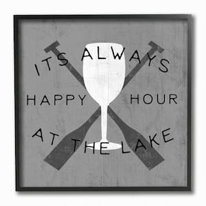 "Always Happy Hour At Lake Grey Boat Oars" by Daphne Polselli Framed Typography Wall Art Print 12 in. x 12 in.