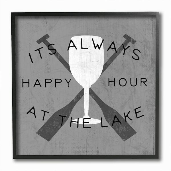 Stupell Industries "Always Happy Hour At Lake Grey Boat Oars" by Daphne Polselli Framed Typography Wall Art Print 12 in. x 12 in.